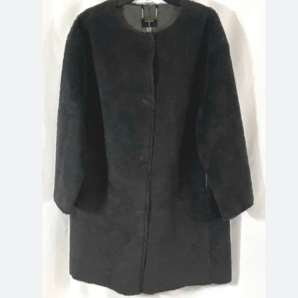 T Tahari Black Faux Fur Coat Sz Medium